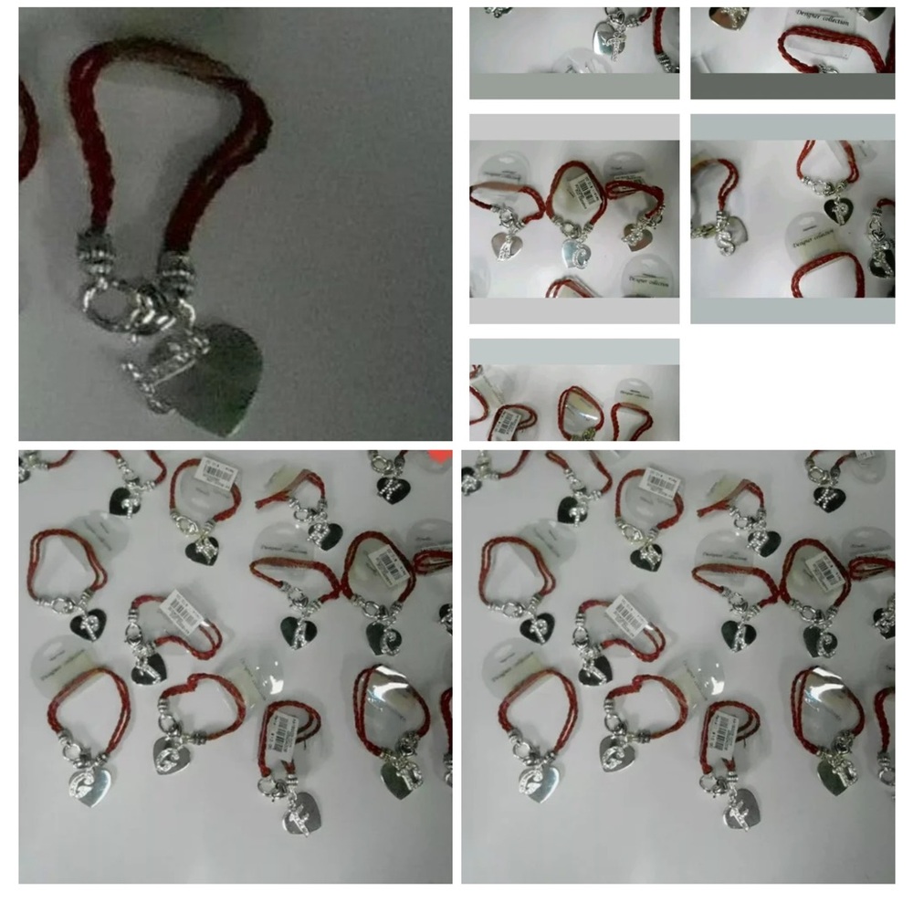 Silver Heart Charm Bracelet w/Red Cord CRYSTAL INITIAL BRACELETS NEW VINTAGE Y2K